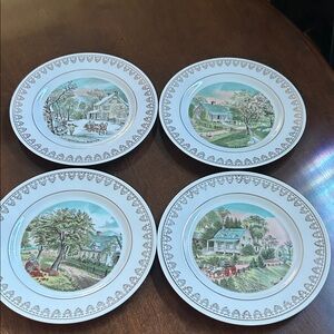 Currier & Ives Scenic Seasonal Plates Set - Multicolor Set of 4